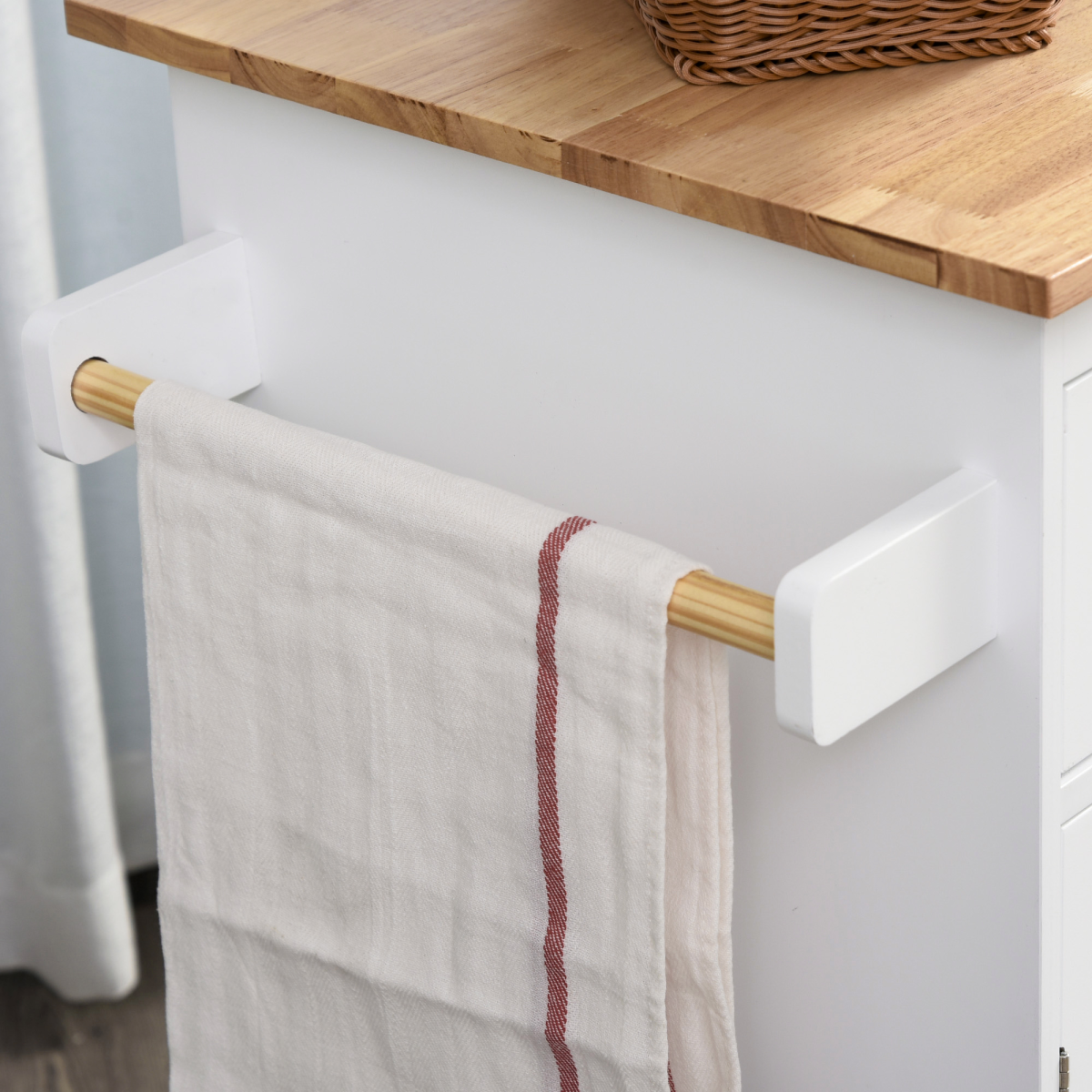 Versatile Kitchen Island with Rubberwood Top & 3-Tier Spice Rack for Easy Storage