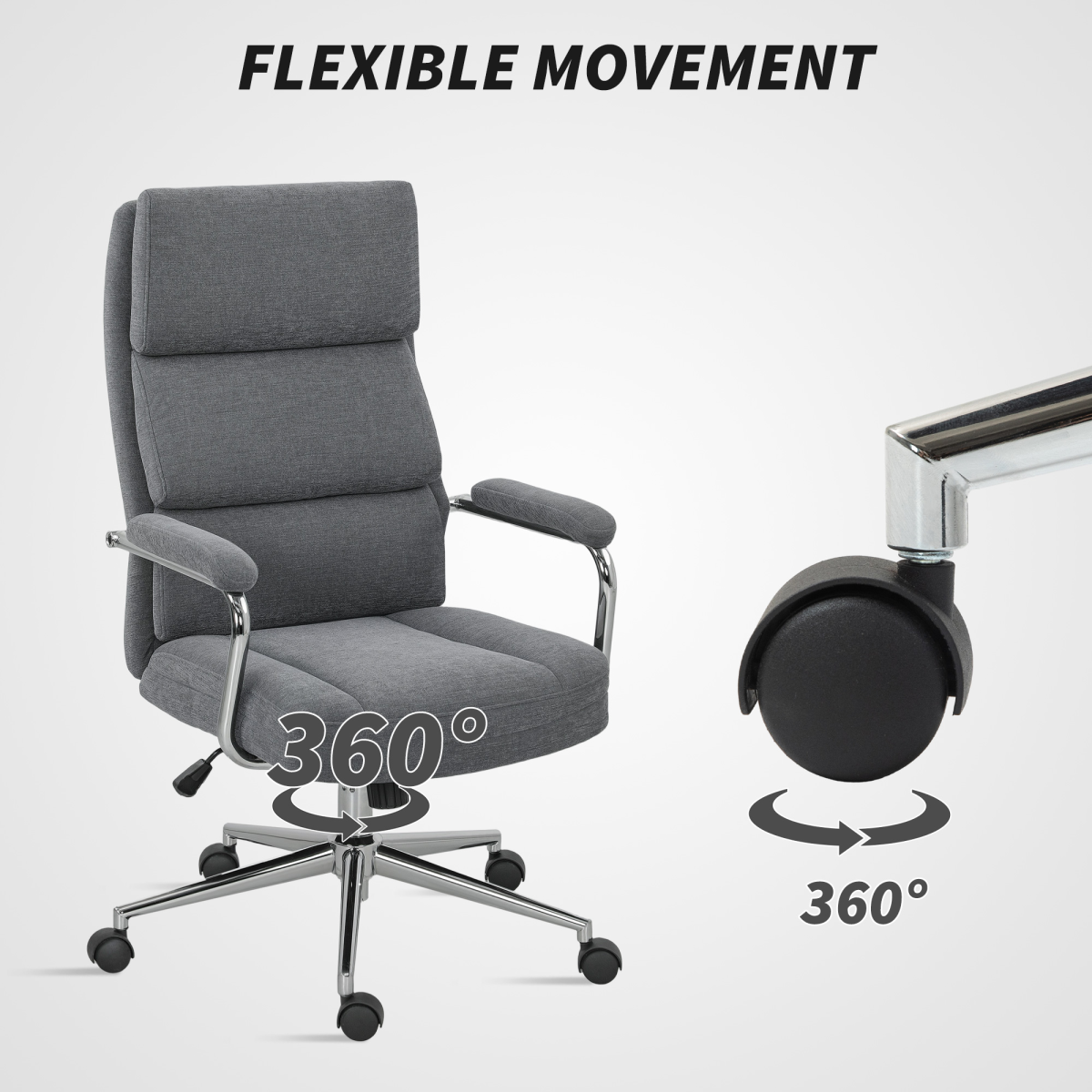 Ergonomic Charcoal Grey Linen Office Desk Chair with Tilt & Supportive Cushion