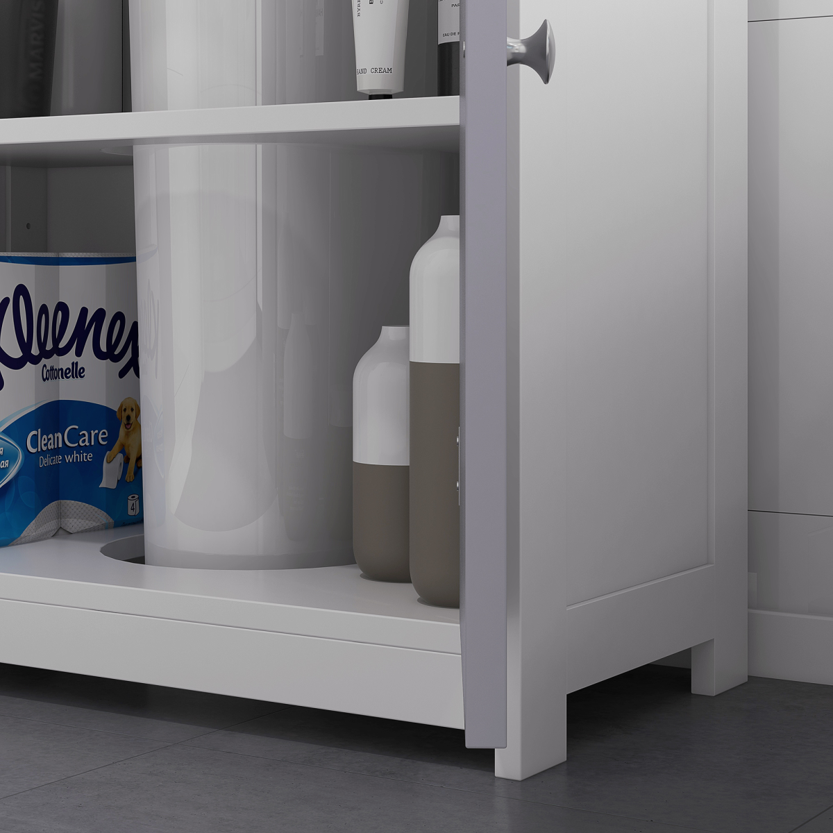 Kleankin 60x60cm Under-Sink Storage Cabinet - Adjustable Grey & White Design