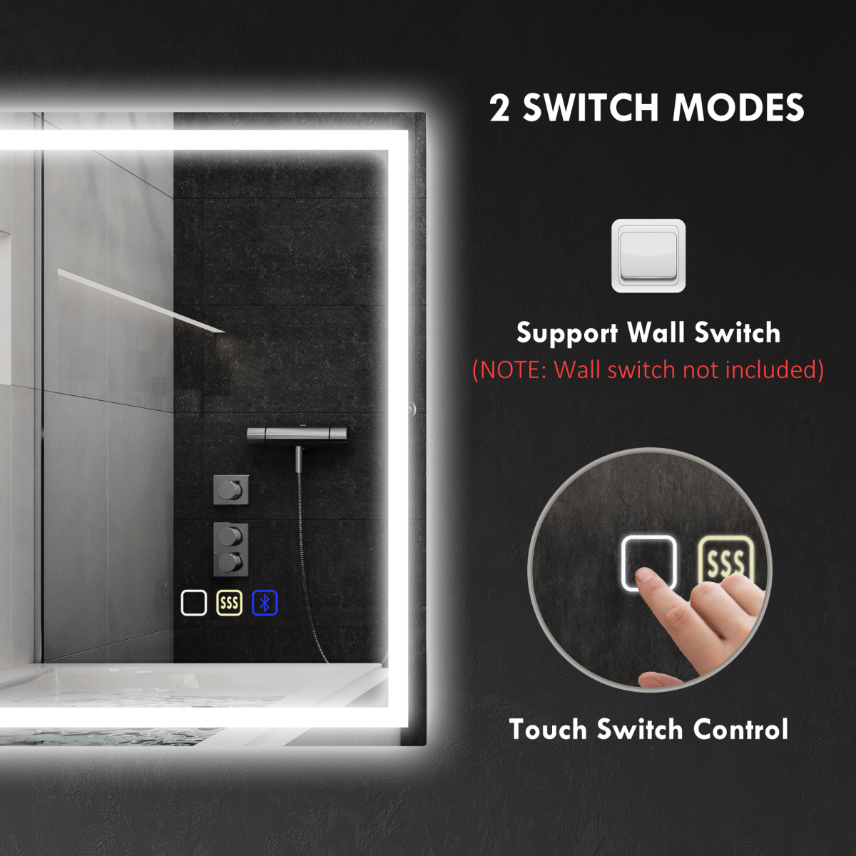 Smart Bluetooth Bathroom Mirror with LED Lights & Demister – 600x800mm