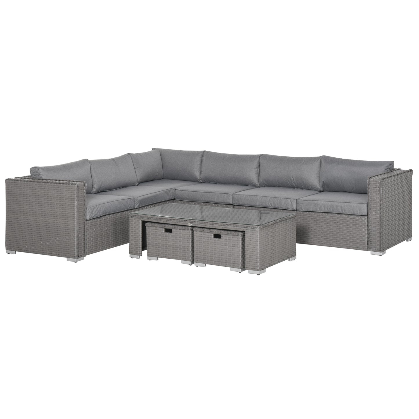 6-Piece PE Rattan Wicker Corner Sofa Set with Coffee Table & Footstool, Grey