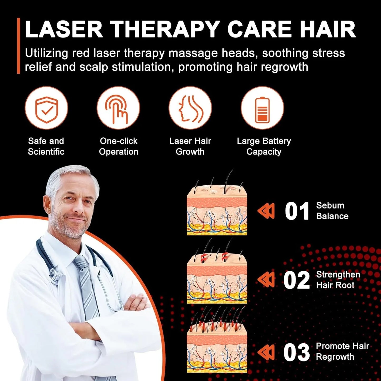 Electric Laser Hair Growth Comb Hair Therapy Comb Vibration Massage Hair Care Brush