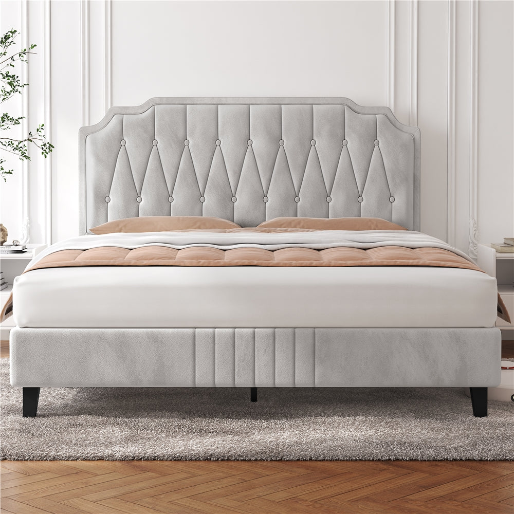 Double/King Bed Frame Upholstered Platform Bed with Adjustable Button Tufted Headboard/Velvet
