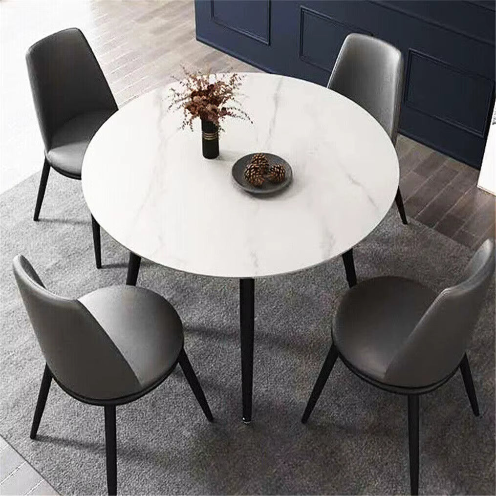 Stylish 80cm Round Marble Top Dining Table - Perfect for Living Room, Restaurant, or Kitchen Seating for 4
