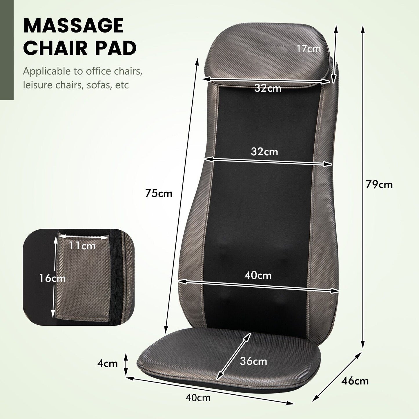 Back Massager with Heat Vibration and Removable Neck Pillow