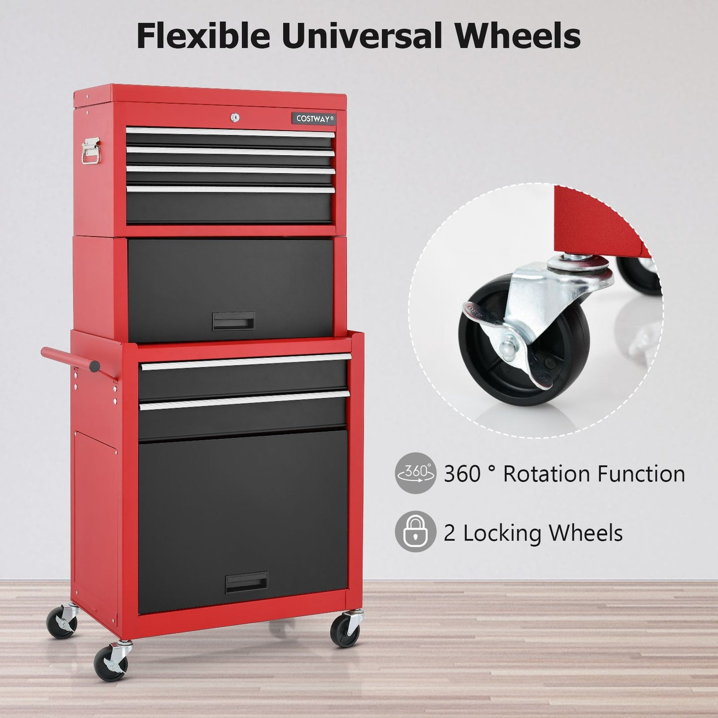 Lockable Tool Storage Cabinet with Handle, Drawers, Wheels and EVA Liner