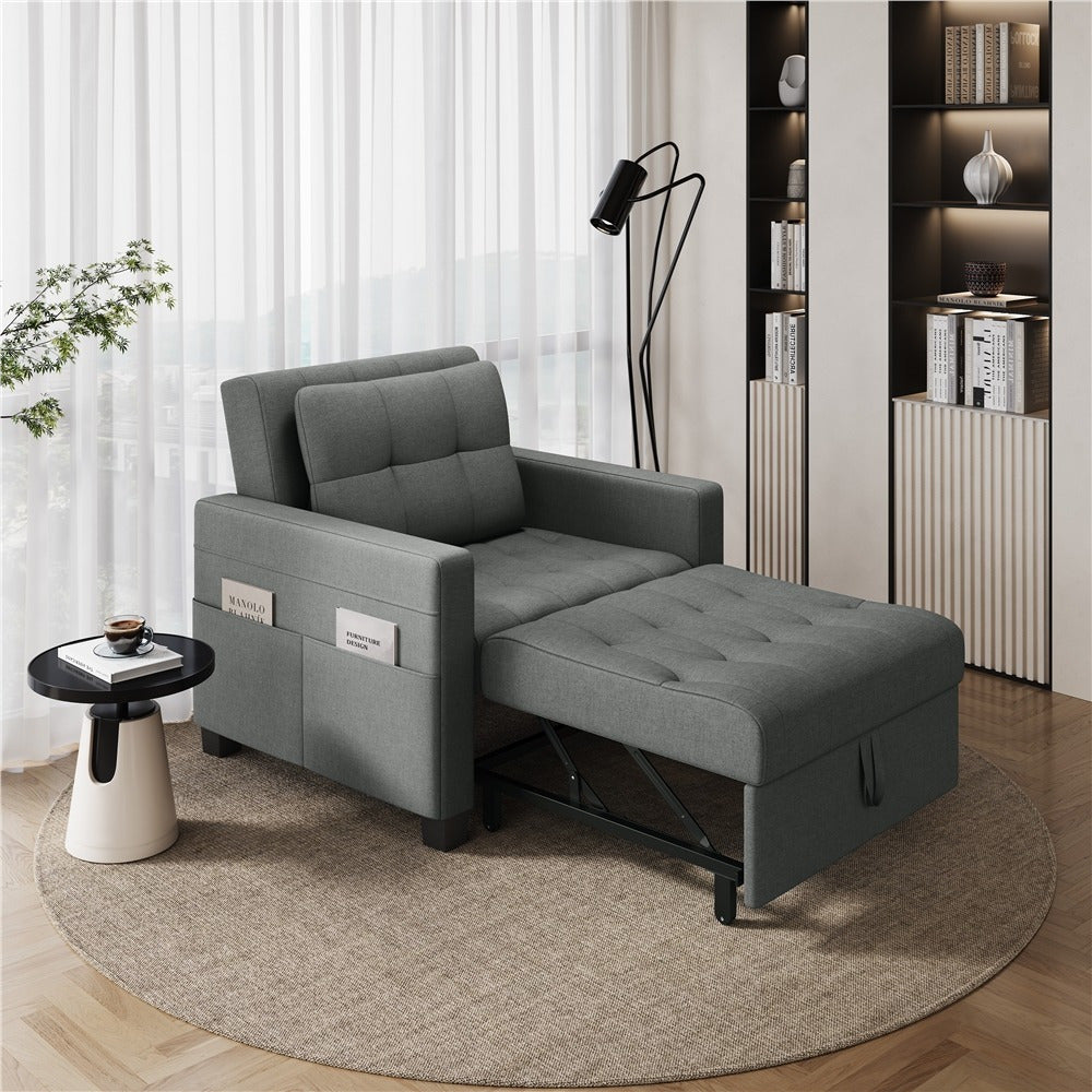 Convertible Sleeper Chair, 3-In-One Chair Bed with Adjustable Backrest and Pillow for Limited Space
