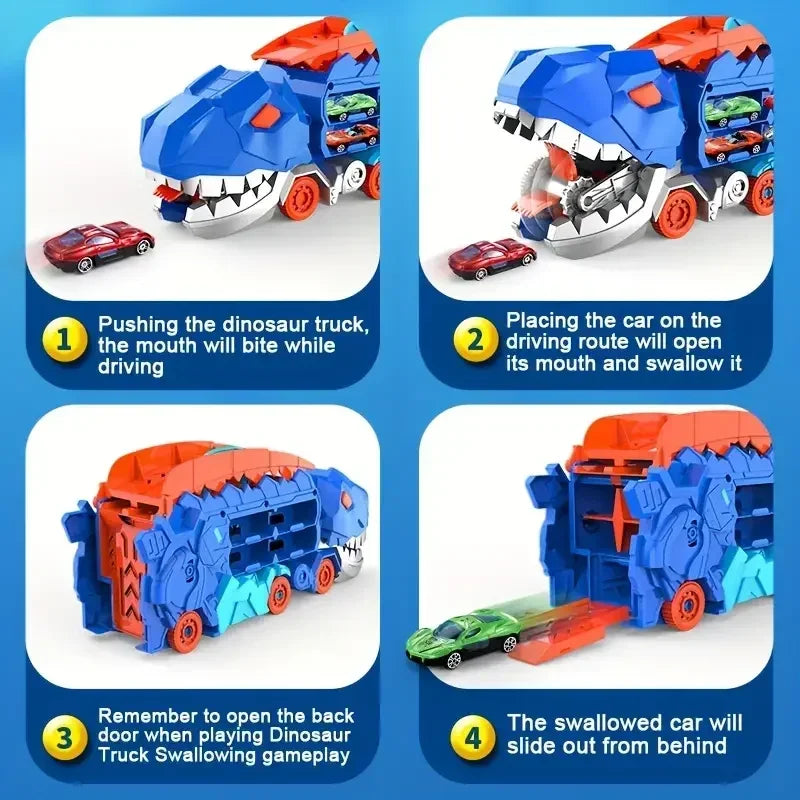 Transforming Dinosaur Truck with Foldable Race Track - Perfect Birthday Gift for Boys and Girls!