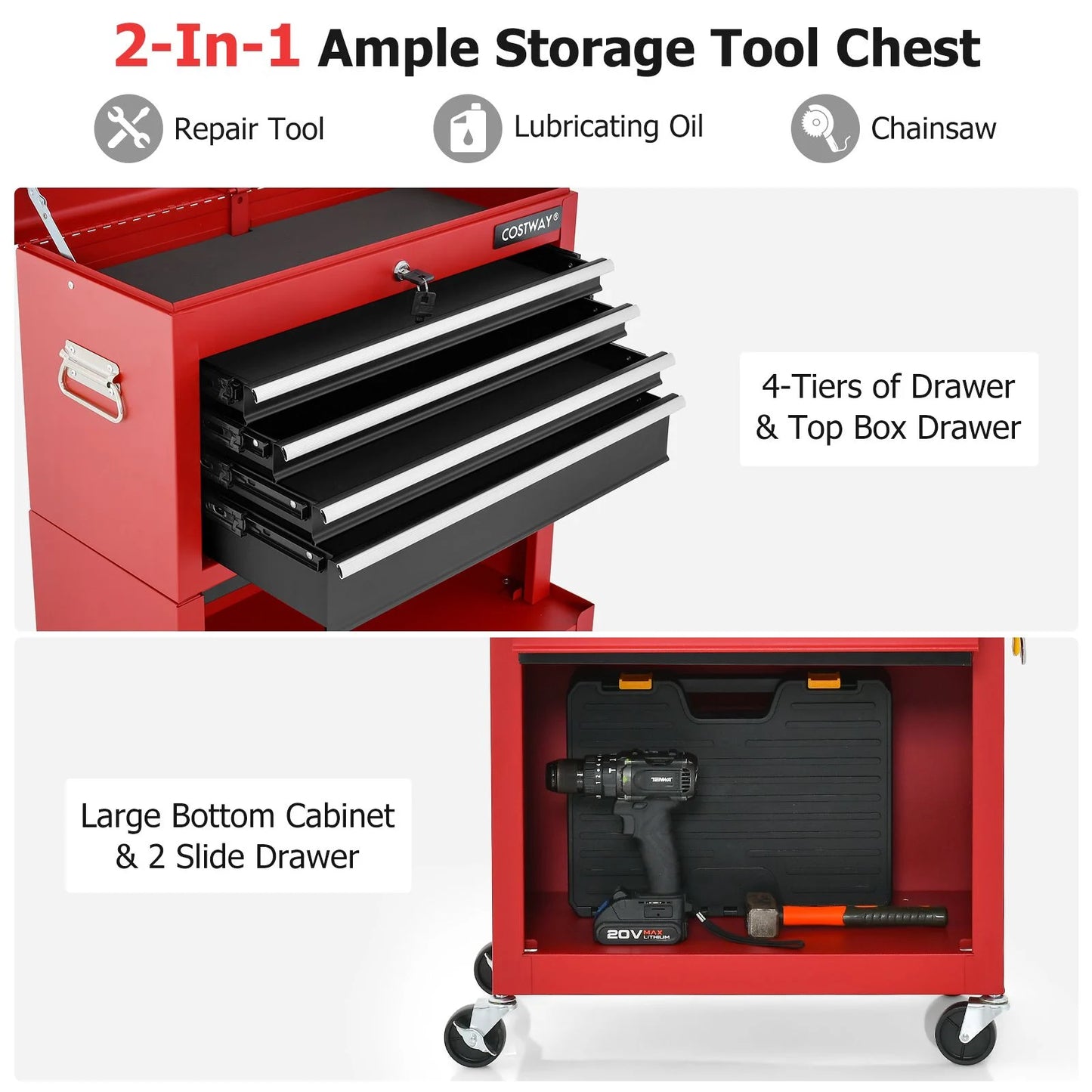Lockable Tool Storage Cabinet with Handle, Drawers, Wheels and EVA Liner