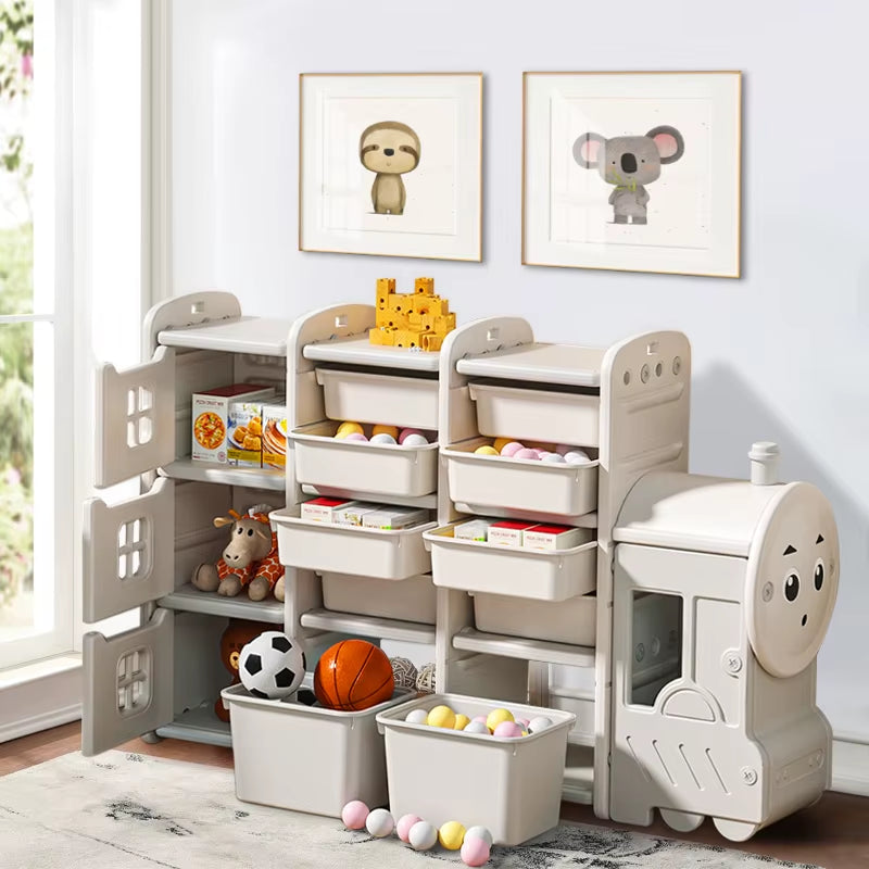 Cute Train Shape Toys Storage Rack for Kids Floor Standing