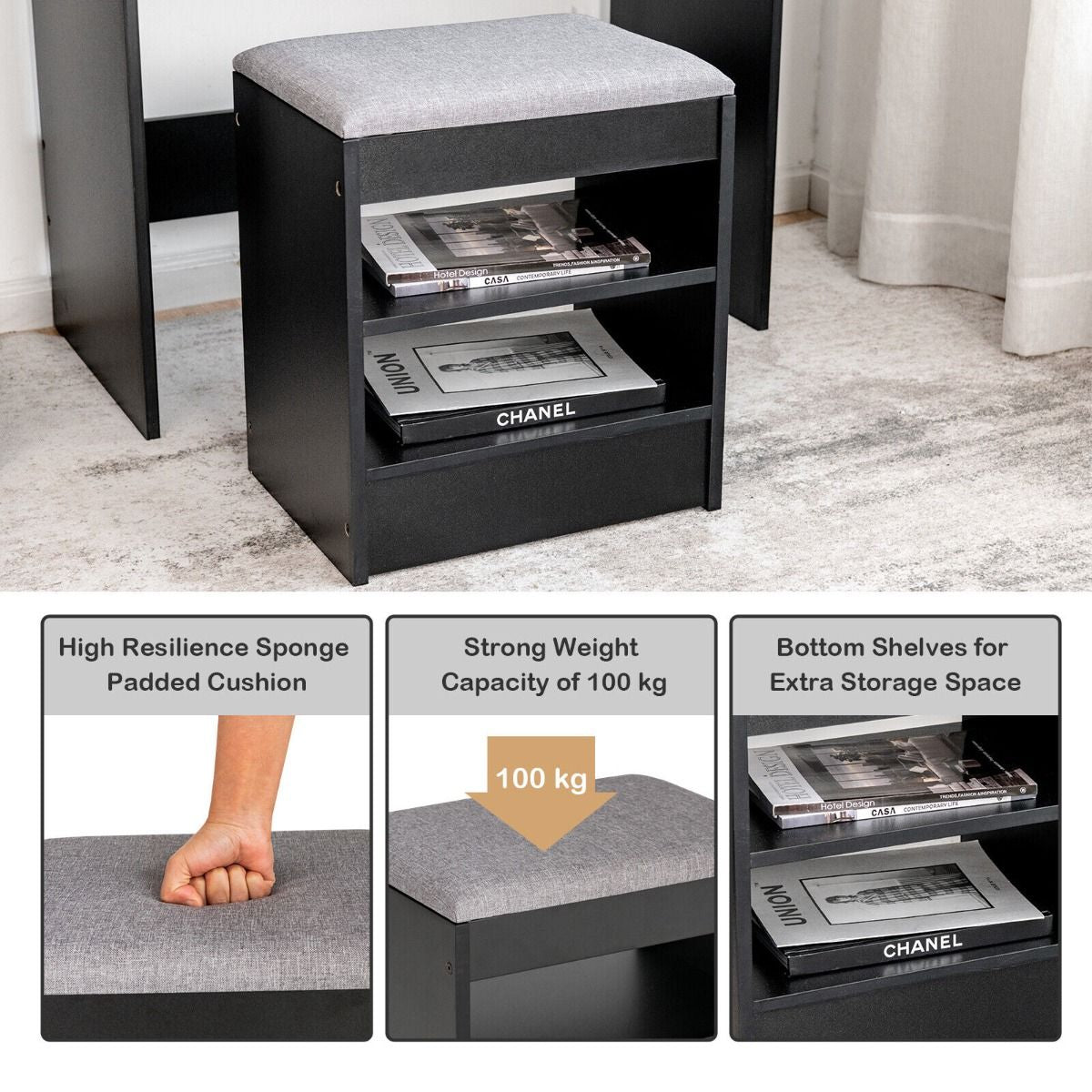 Illuminate Your Beauty: Modern LED Lighted Vanity Set with Spacious Drawer for Effortless Makeup Application