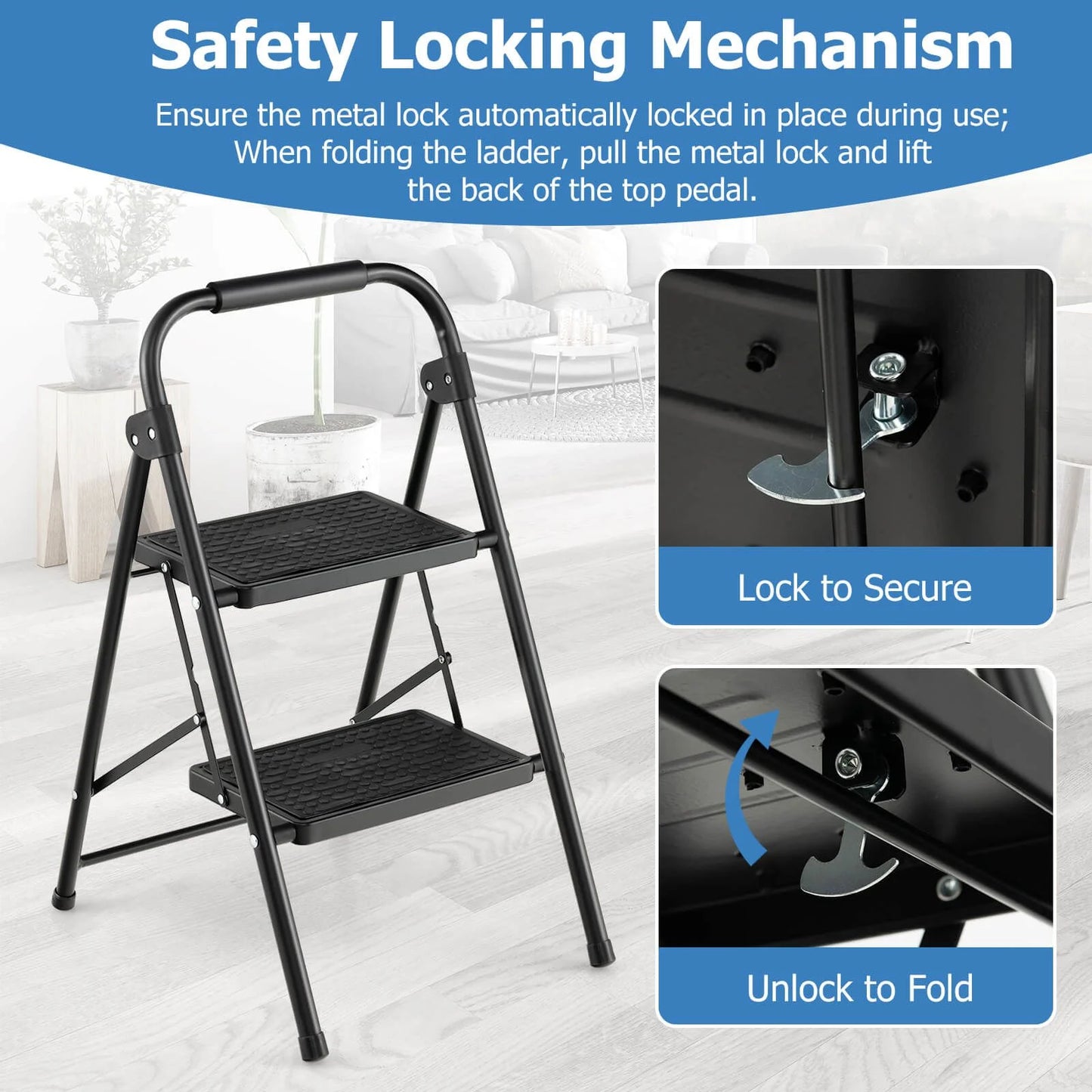 2 Step Folding Ladder with Safe Lock and Hand Grip