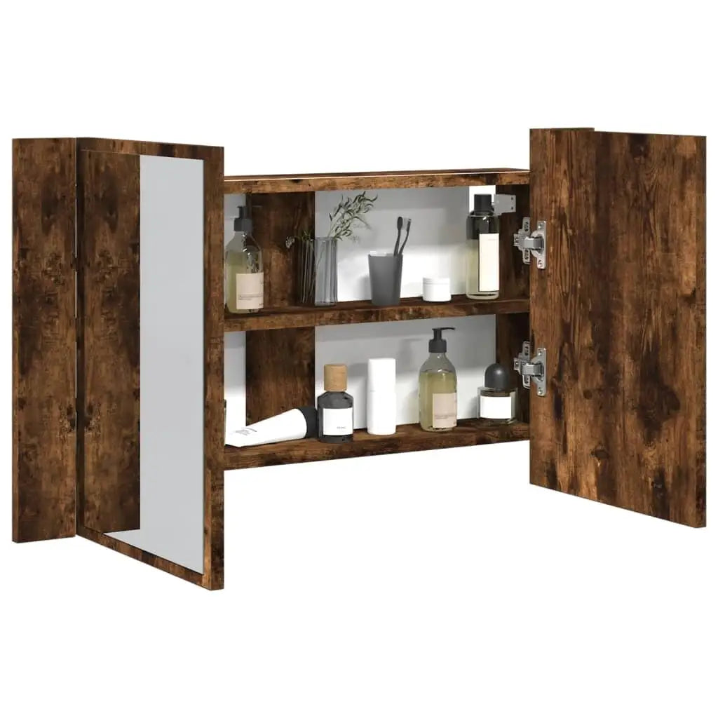 Smoked Oak LED Bathroom Mirror Cabinet - 80X12X45 Cm, Acrylic Finish for Modern Storage