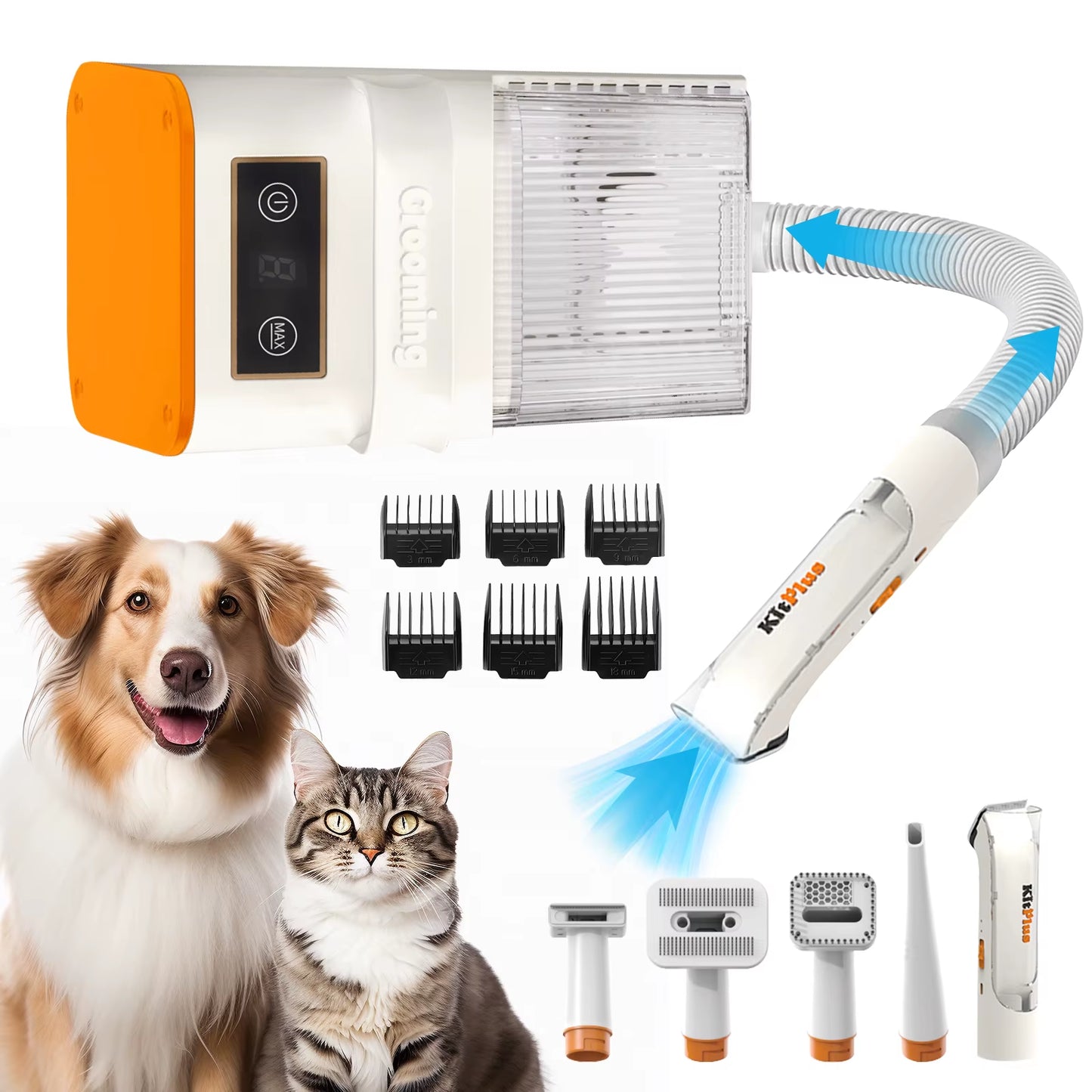 Ultimate Professional Dog Grooming Kit: Rechargeable Trimmer, Powerful 12000Pa Suction, 99% Hair Removal, 2L Vacuum, 11 Essential Tools