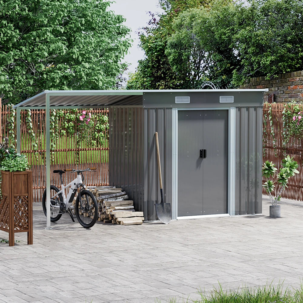 Outdoor Metal Storage Shed with Lean-To