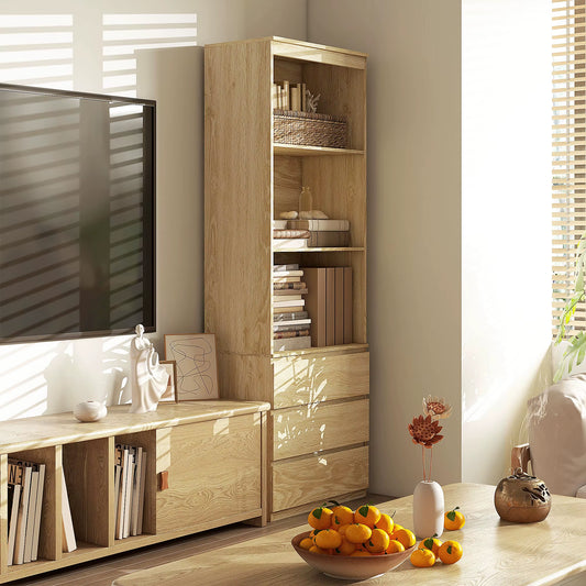 180Cm Tall Bookshelf Free Standing Storage Shelf Unit with Storage Oak