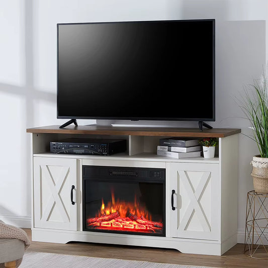 Recessed Electric Fireplace TV Stand with Timer and Remote Home Decoration
