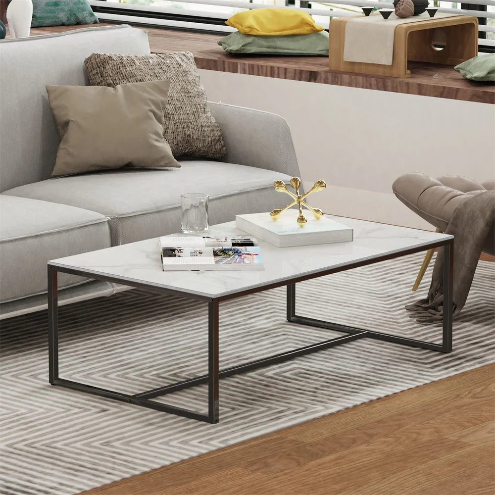 1M Long Rectangle Living Room Coffee Side Table with Marble Tabletop