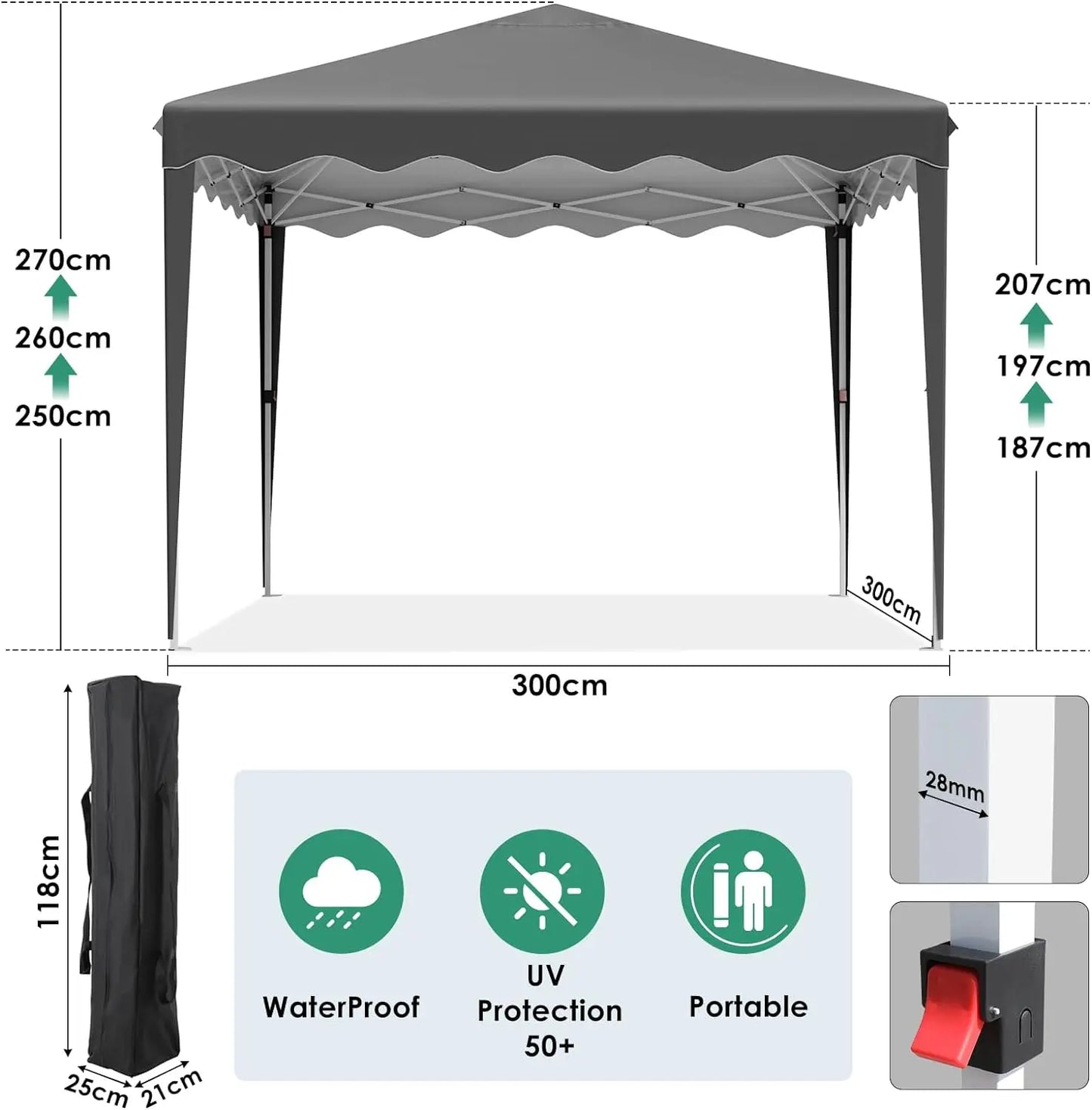 Pop up Canopy with Sidewalls,Outdoor Winter Gazebo, 10'X10'(3X3M) Party Tent, Adjustable Leg Heights, Windows, Wheeled Carry Bag