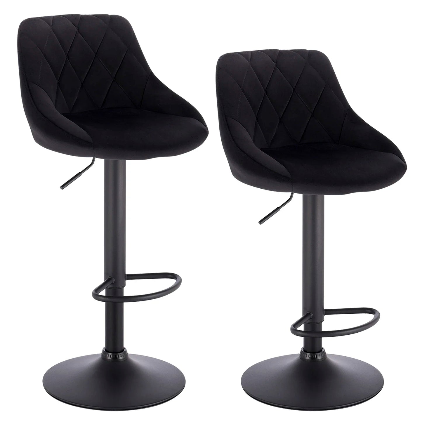 Stylish Set of 2 Adjustable Velvet/Leather Swivel Bar Stools with Footrest for Home Elegance