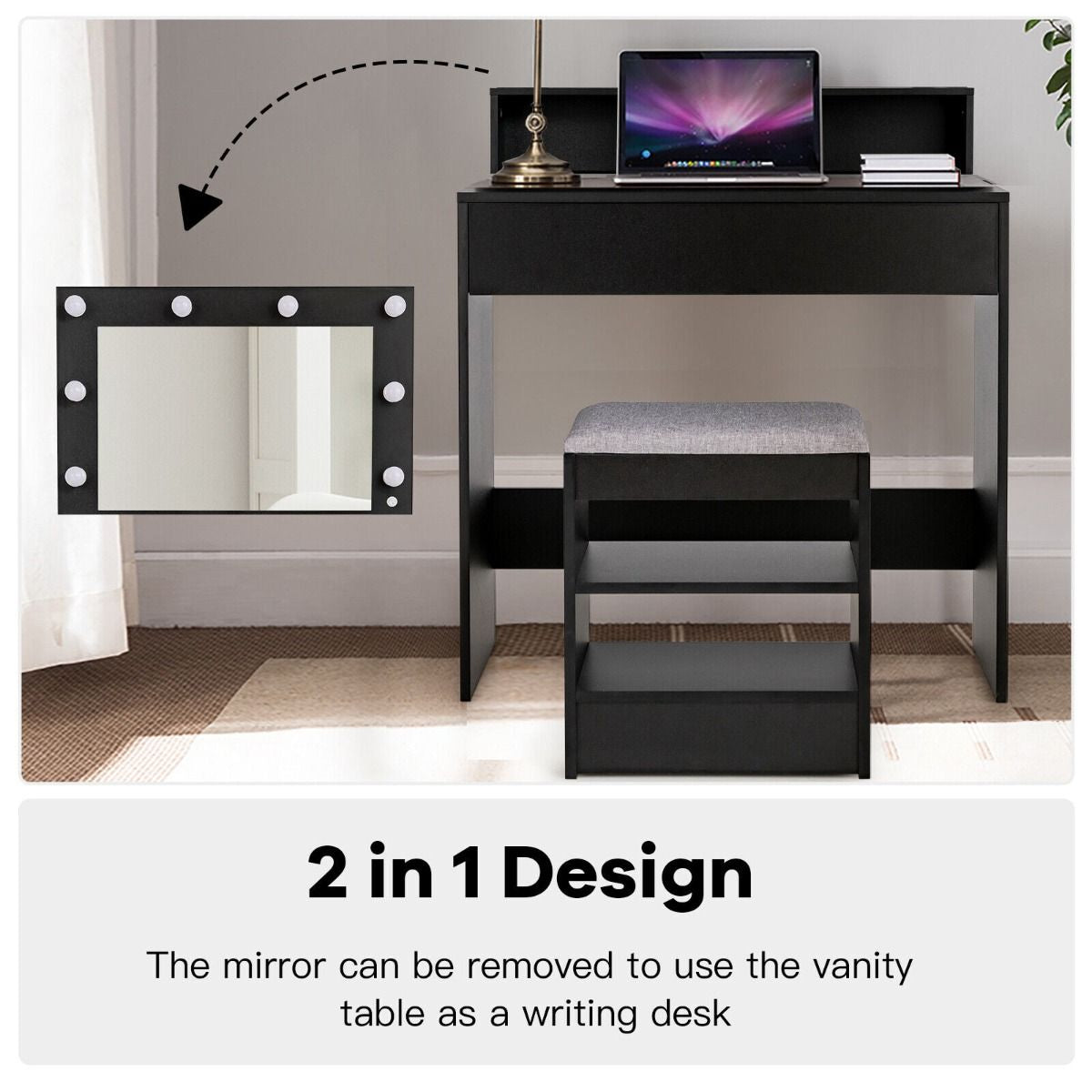 Illuminate Your Beauty: Modern LED Lighted Vanity Set with Spacious Drawer for Effortless Makeup Application