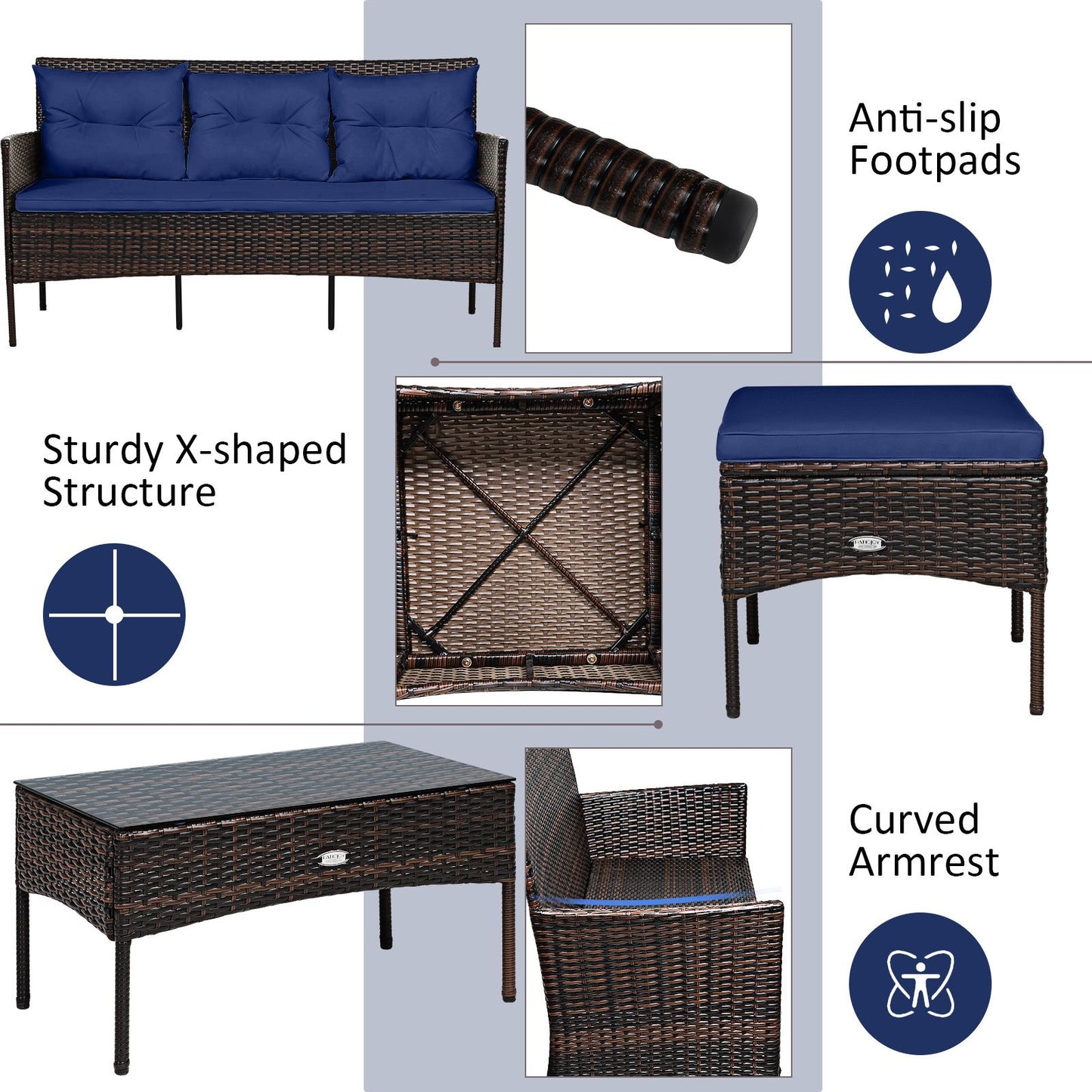 4 Seater Rattan Garden Furniture Set with Cushioned Sofa