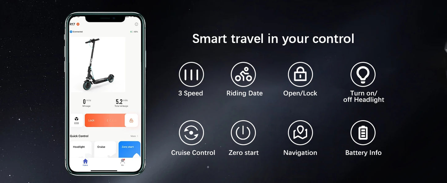 RCB R17 Electric Scooter, 350W Motor, Speed up to 25 km/h, 30 km of autonomy, 8.5" Solid Tire, Maximum Load 120 kg, Dual Braking