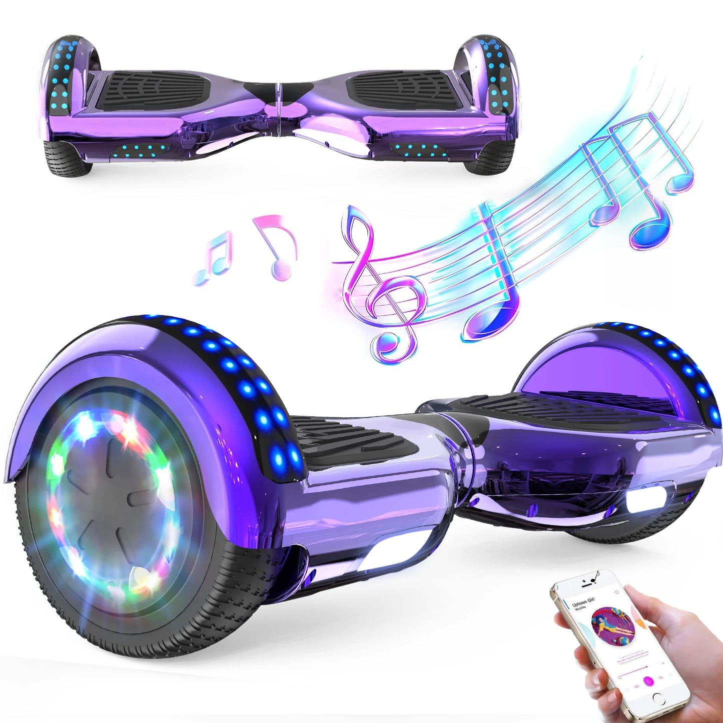 RCB Hoverboards for kids, 6.5 Inch Two-Wheel Self Balancing Electric Scooter with Bluetooth Speaker, LED Lights