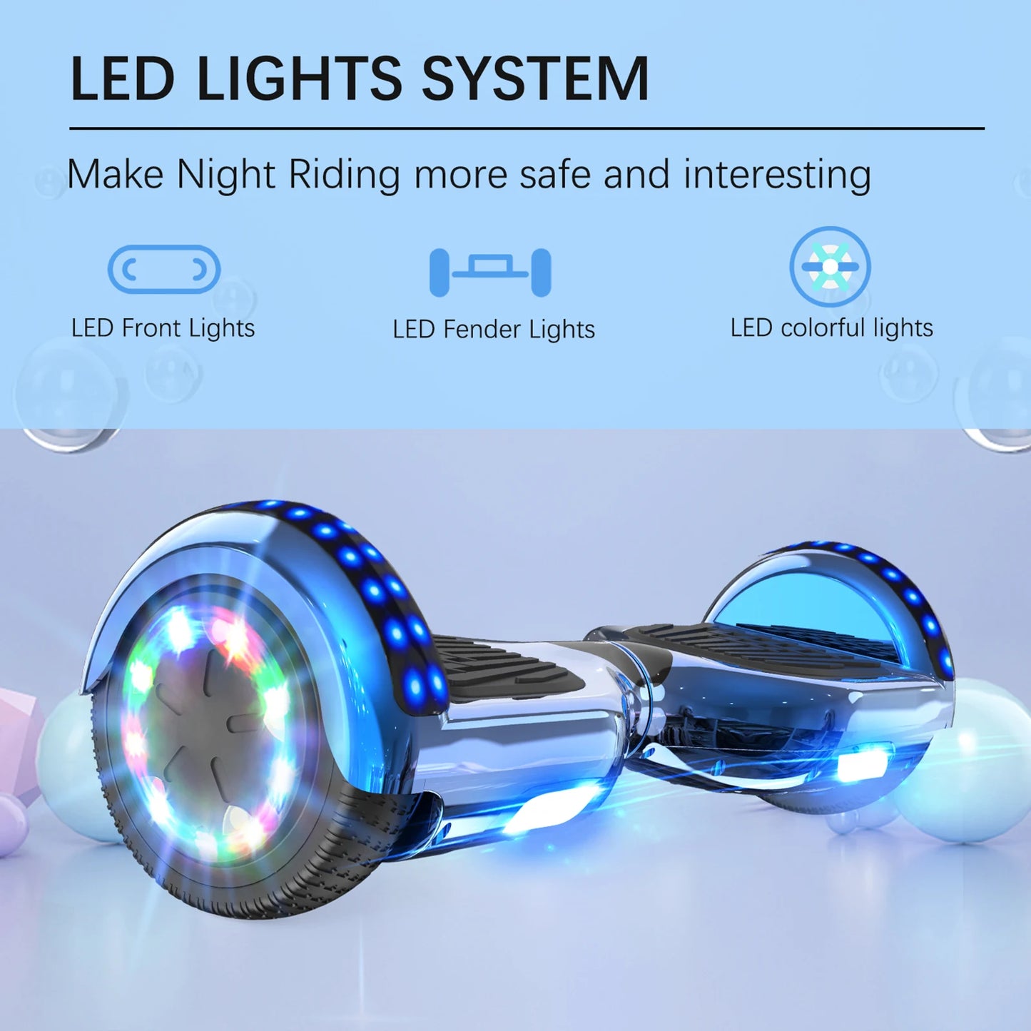 RCB Hoverboards for kids, 6.5 Inch Two-Wheel Self Balancing Electric Scooter with Bluetooth Speaker, LED Lights, Great Gift