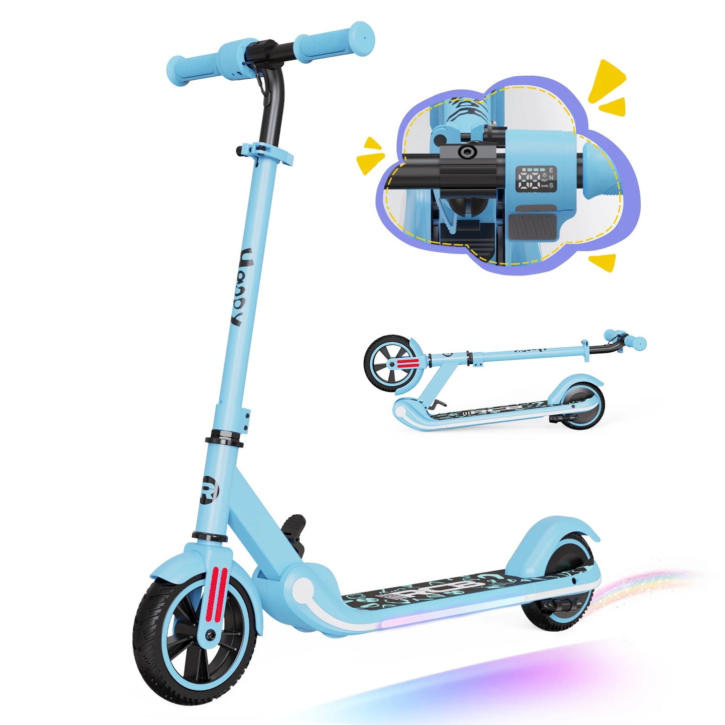 RCB Electric Scooter for Kids Ages 6-12, Up to 16KM/H & 8KM, LED Display Lightweight
