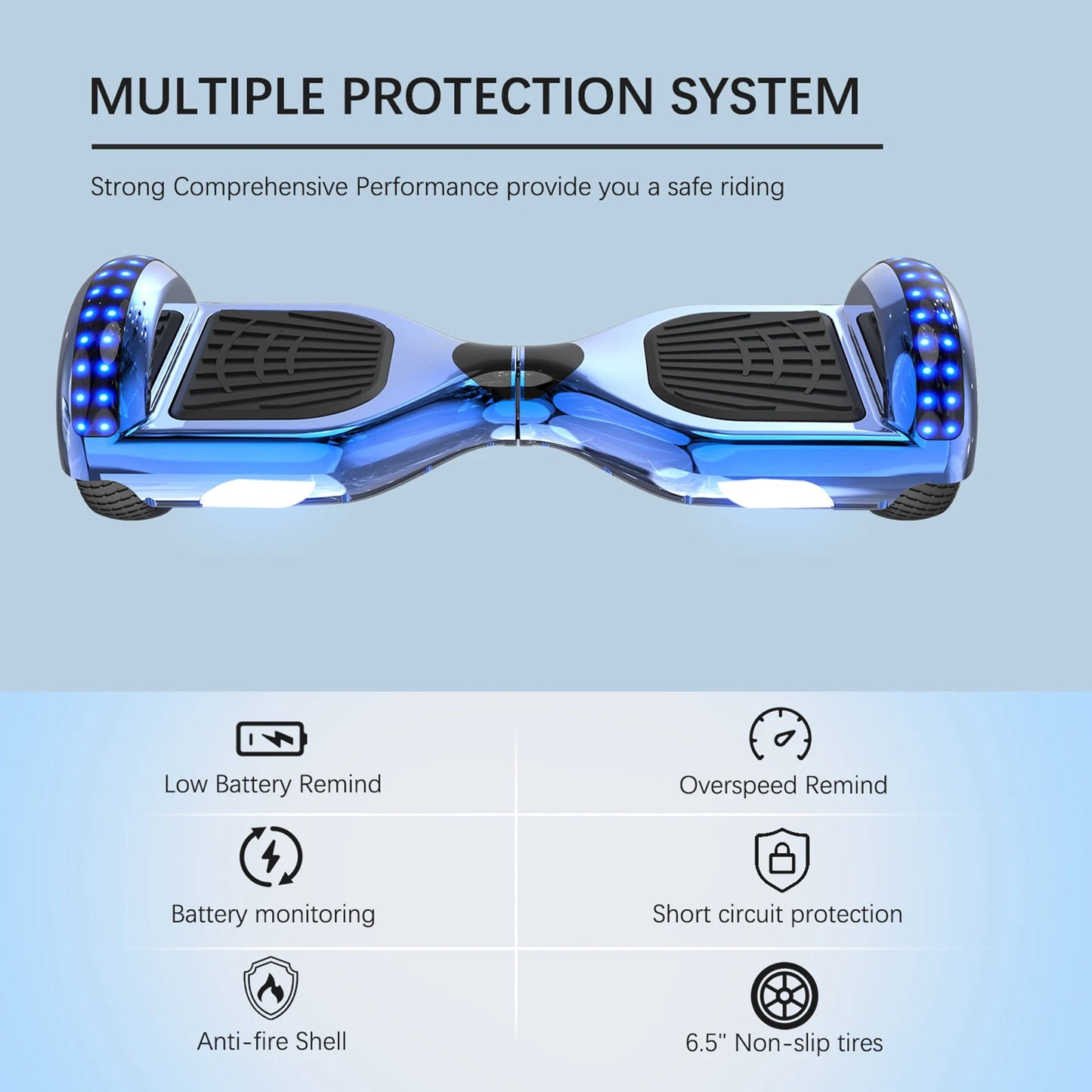 RCB Hoverboards for kids, 6.5 Inch Two-Wheel Self Balancing Electric Scooter with Bluetooth Speaker, LED Lights, Great Gift