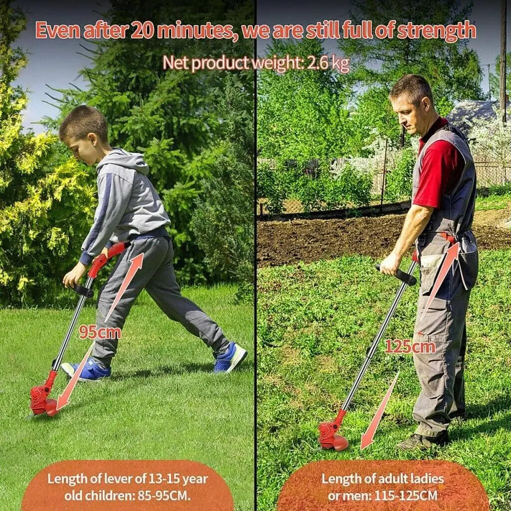 Cordless Grass Trimmer 12V - 2 Battery Powered Garden Edger & Lawn Cutter