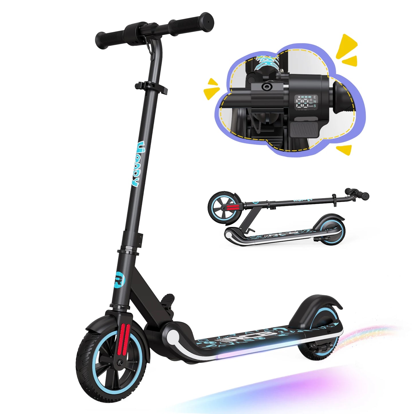 RCB Electric Scooter for Kids Ages 6-12, Up to 16KM/H & 8KM, LED Display Lightweight