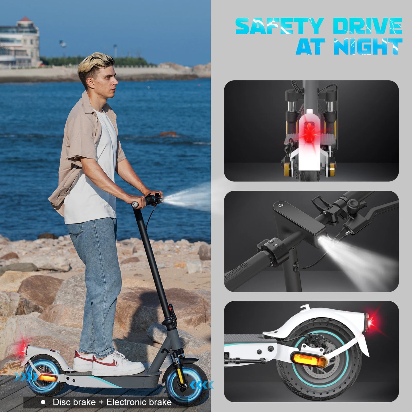 RCB 10" Electric Scooter Adult R19, 30-35 Km Range, Max Speed 25 km/h and 150kg Load, 3 Speed Settings, App Control