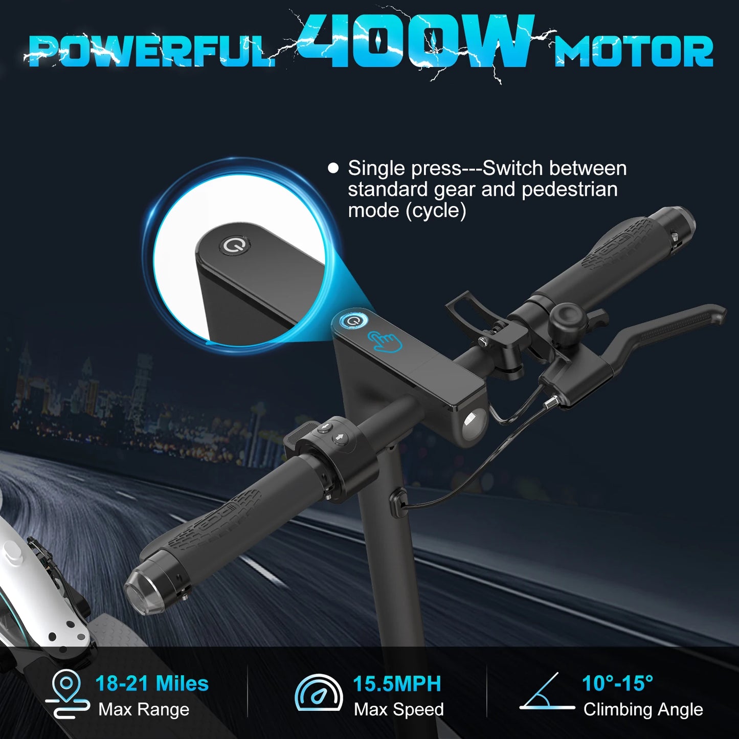 RCB 10" Electric Scooter Adult R19, 30-35 Km Range, Max Speed 25 km/h and 150kg Load, 3 Speed Settings, App Control