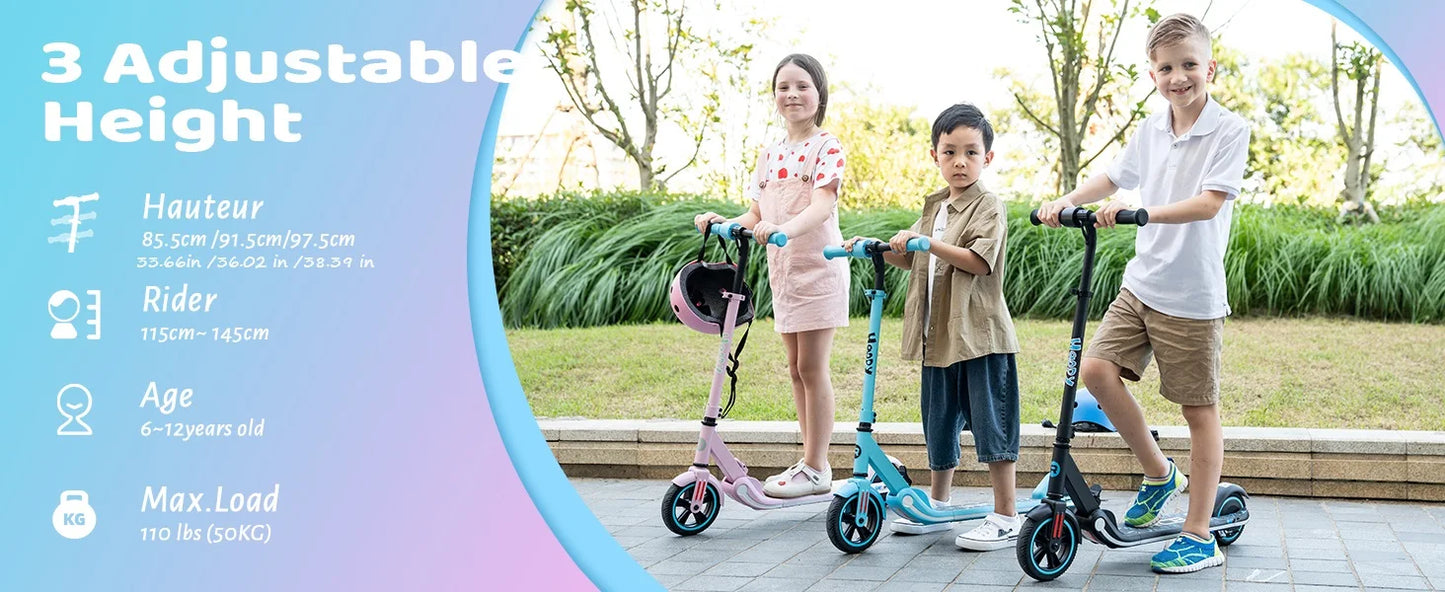 RCB Electric Scooter for Kids Ages 6-12, Up to 16KM/H & 8KM, LED Display Lightweight