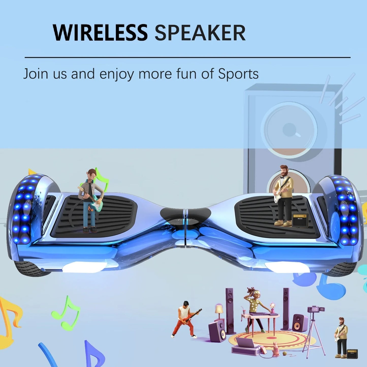 RCB Hoverboards for kids, 6.5 Inch Two-Wheel Self Balancing Electric Scooter with Bluetooth Speaker, LED Lights