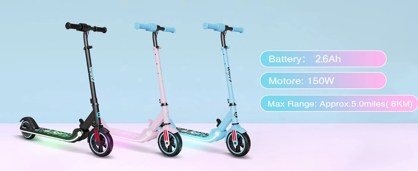 RCB Electric Scooter for Kids Ages 6-12, Up to 16KM/H & 8KM, LED Display Lightweight