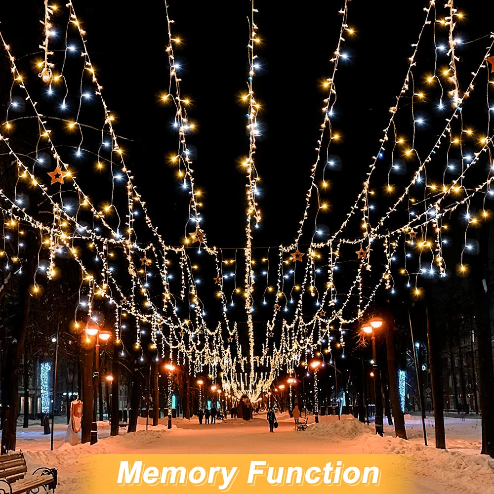 LED Icicle Lights 10m Holiday Fairy String Lights With 8 Mode For Bedroom Garden Outdoor Street Garland Festival Christmas Decor