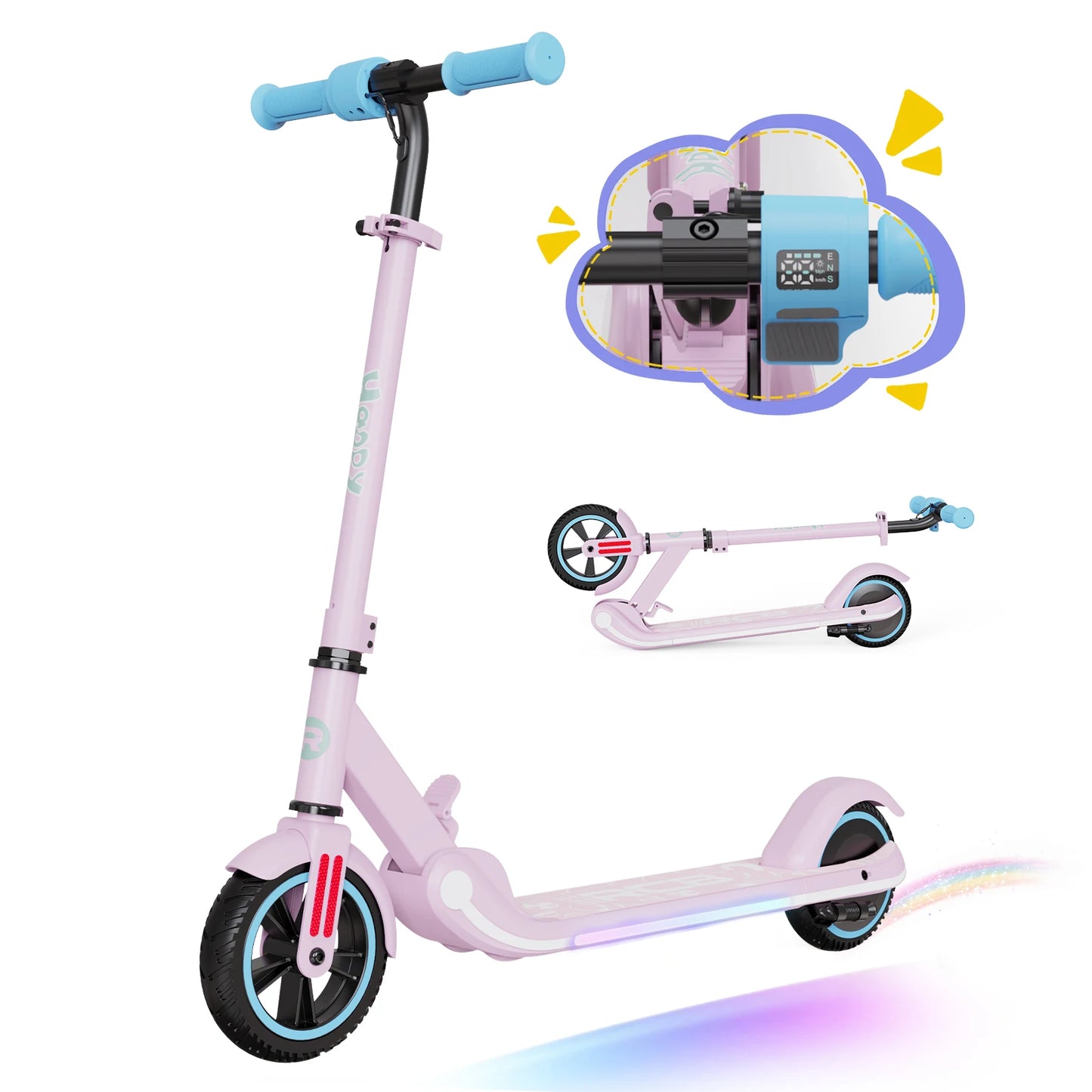RCB Electric Scooter for Kids Ages 6-12, Up to 16KM/H & 8KM, LED Display Lightweight