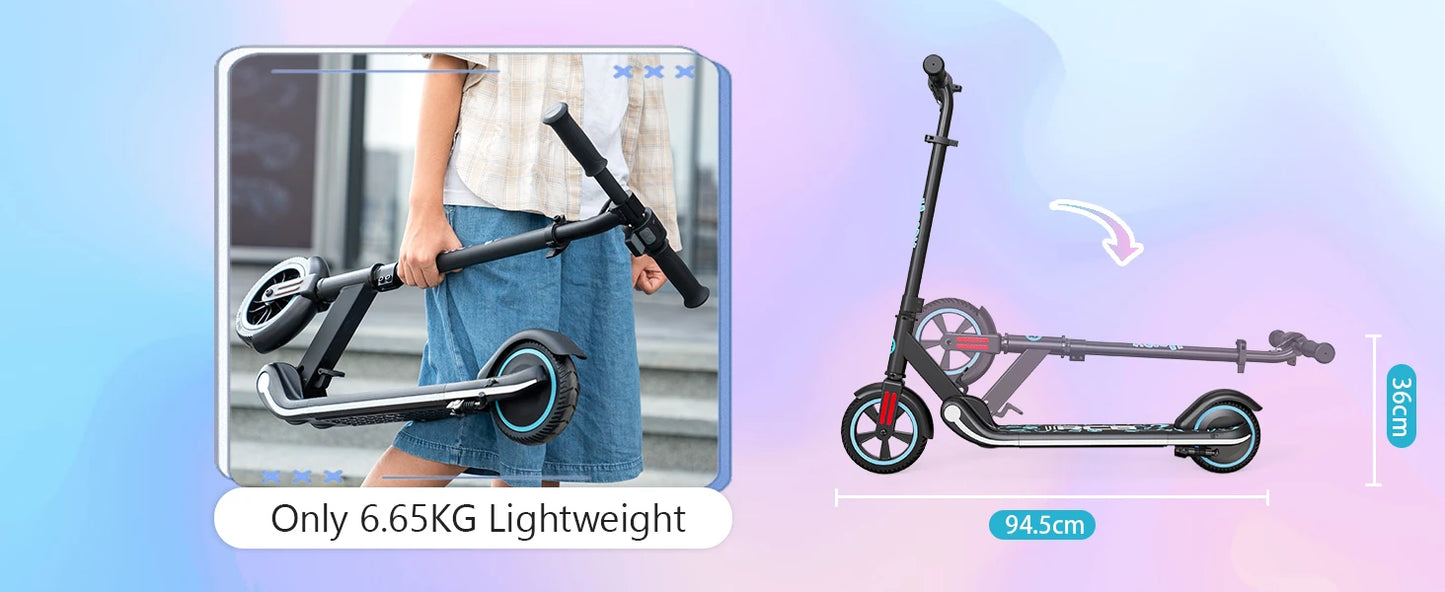 RCB Electric Scooter for Kids Ages 6-12, Up to 16KM/H & 8KM, LED Display Lightweight