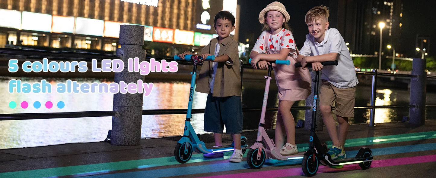 RCB Electric Scooter for Kids Ages 6-12, Up to 16KM/H & 8KM, LED Display Lightweight