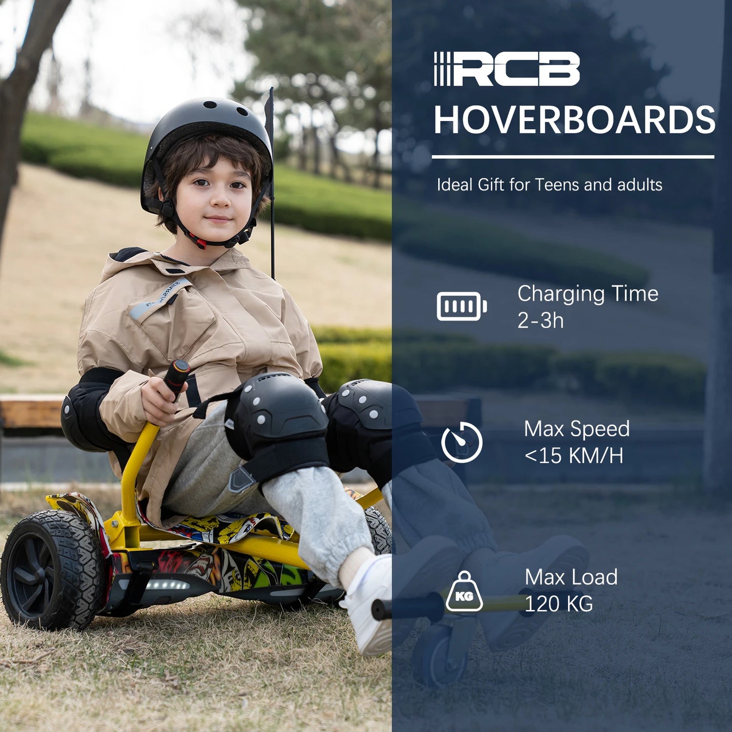 RCB 8.5" All Terrain Hoverboard with Hoverkart, Self Balancing Electric Scooter with LED and Speaker