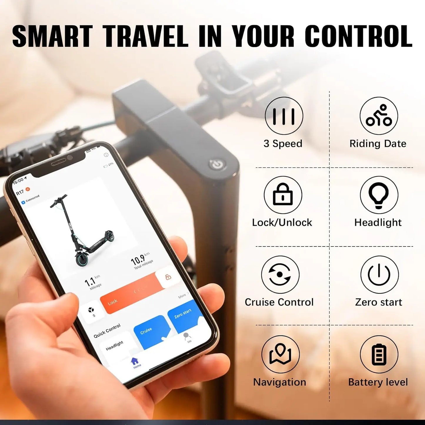 RCB R17 Electric Scooter, 350W Motor, Speed up to 25 km/h, 30 km of autonomy, 8.5" Solid Tire, Maximum Load 120 kg, Dual Braking