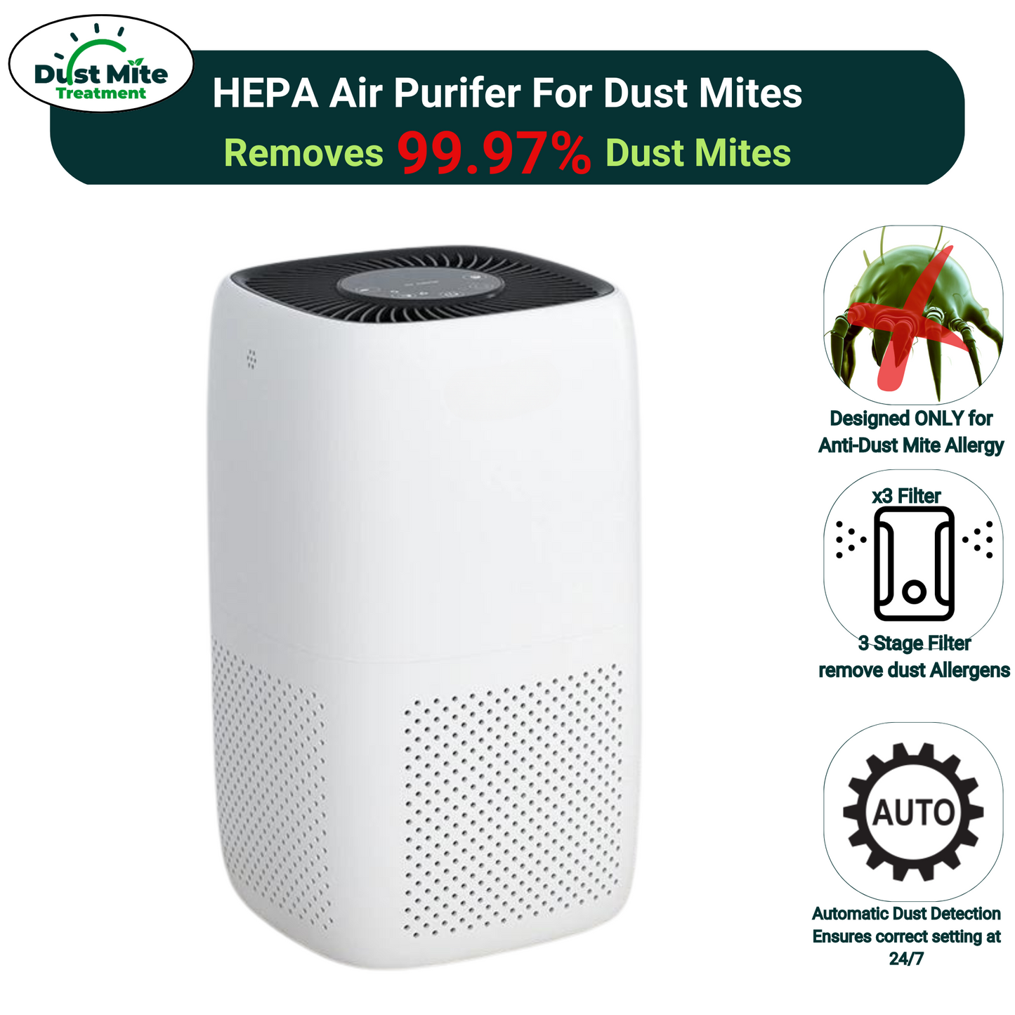 Dust Air Purifier |  HEPA Filter for Dust Mite Allergy