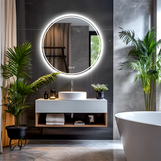 Bathroom Mirror with LED Lights, Circle, Backlit Wall Mounted