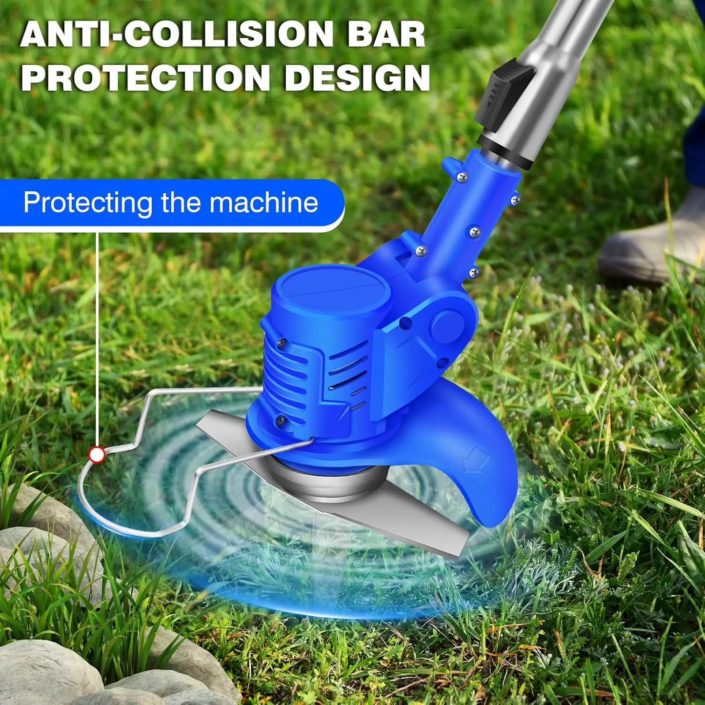 Cordless Electric Lawn Mower and Grass Trimmer - 21V Adjustable Length Cutter with 36000RPM Battery Included