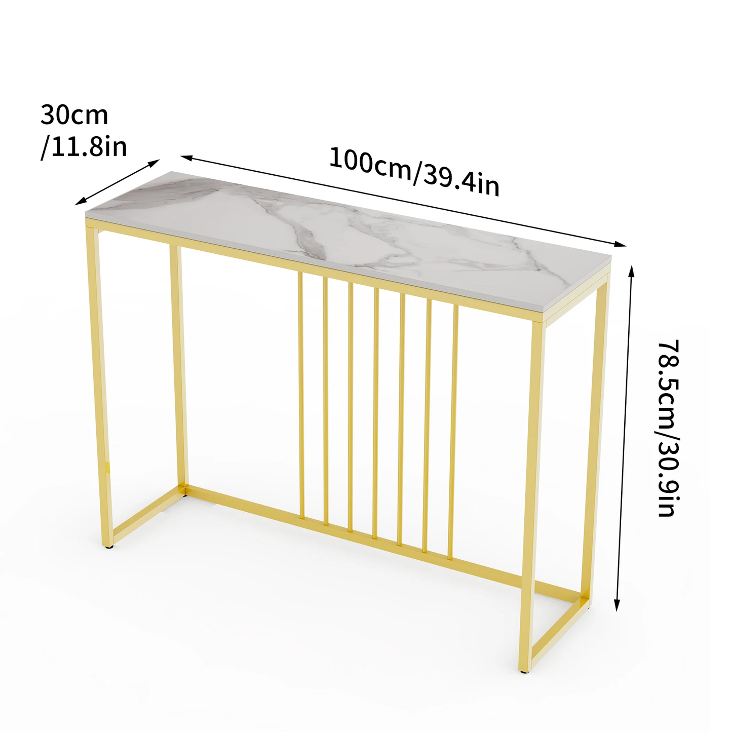 Elegant 100CM Slim Narrow Hallway Console Table with Luxurious Real Marble Top and Sturdy Metal Legs