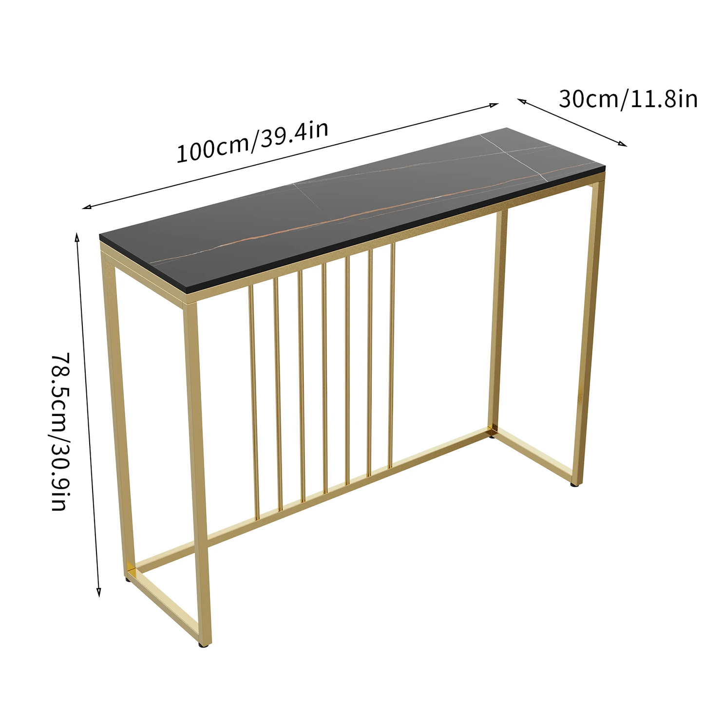 Elegant 100CM Slim Narrow Hallway Console Table with Luxurious Real Marble Top and Sturdy Metal Legs