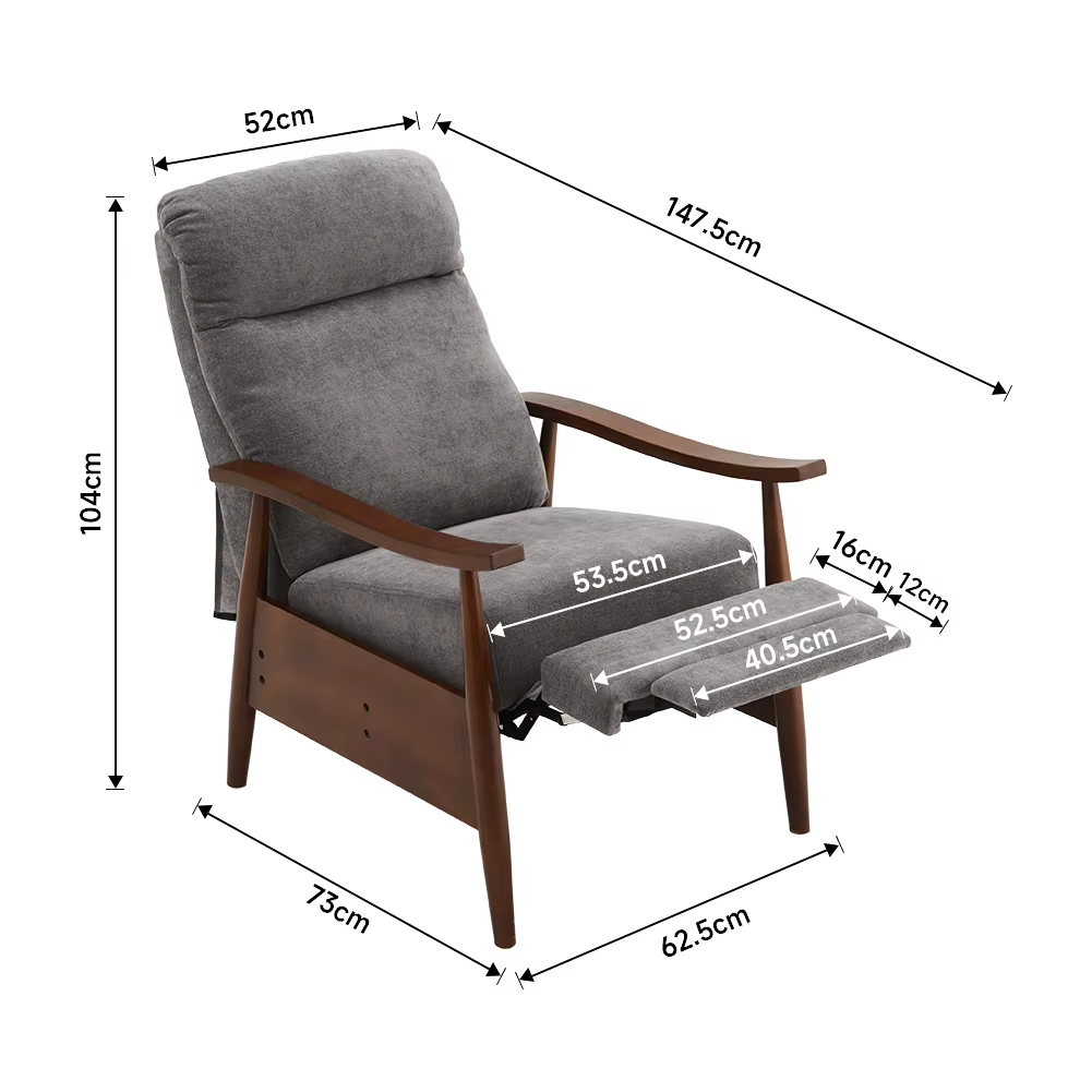 Grey Manual Recliner Armchair for Living Room Bedroom